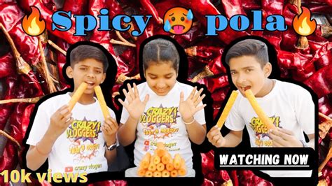 Spicy pola sticks eating challenge .